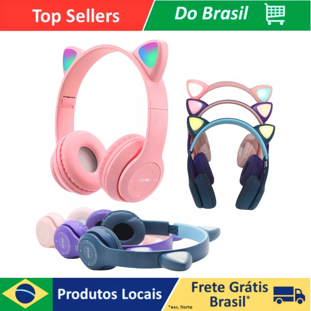 Fone De Ouvido Bluetooth Infantil Orelha Gatinho