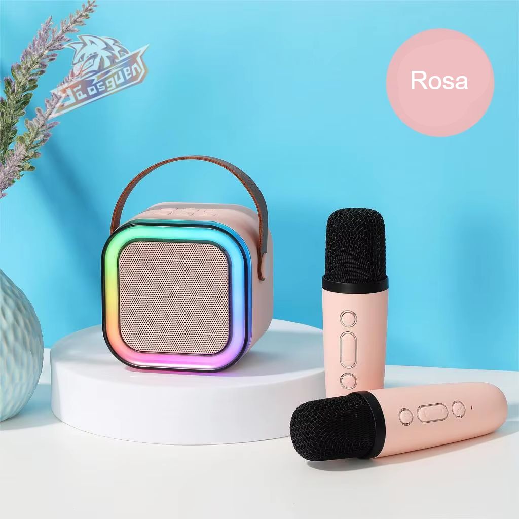 Karaokê Infantil com Caixinha De Som Bluetooth Led C/ 2 Microfones