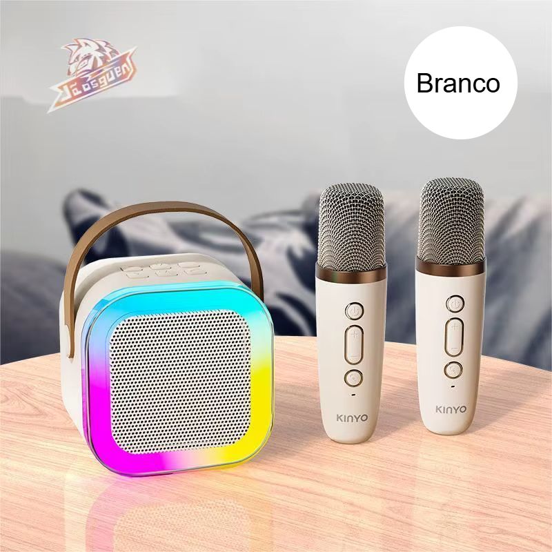 Karaokê Infantil com Caixinha De Som Bluetooth Led C/ 2 Microfones